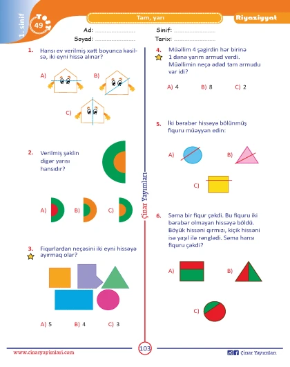 1-ci sinif Riyaziyyat Yarpaq Test