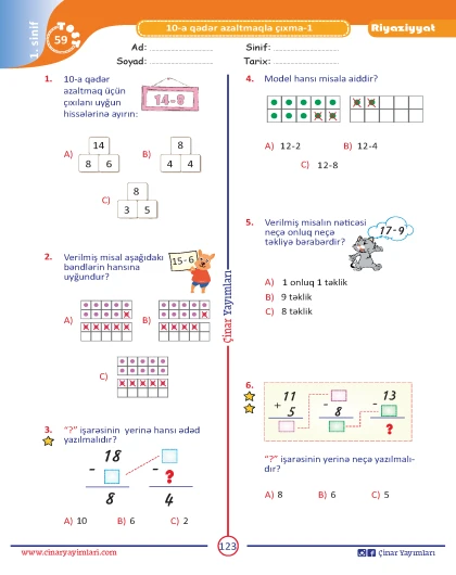 1-ci sinif Riyaziyyat Yarpaq Test