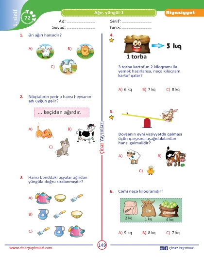 1-ci sinif Riyaziyyat Yarpaq Test