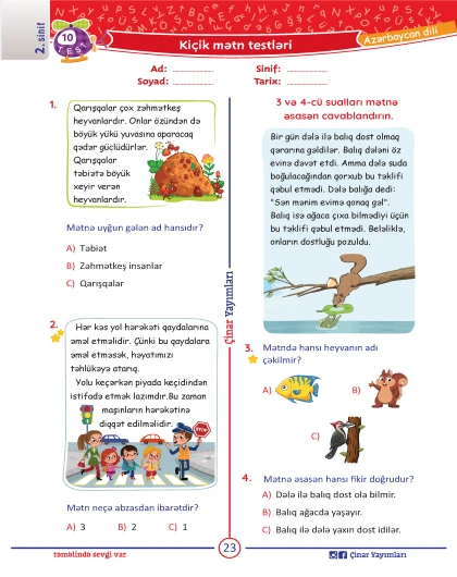 2-ci sinif Azərbaycan Dili Yarpaq Test