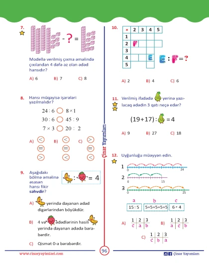 2-ci sinif Riyaziyyat Yarpaq Test