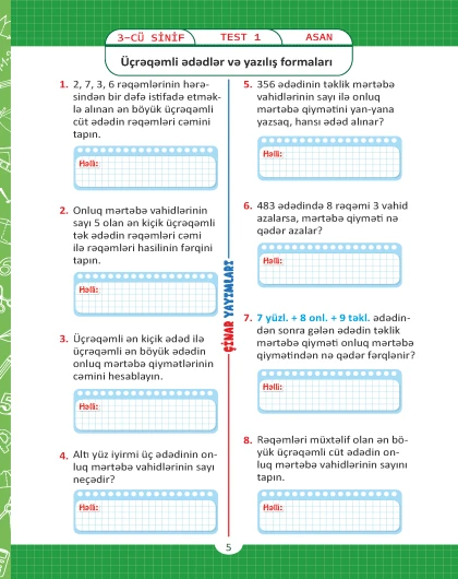 3-cü sinif Məsələ Həll Etməyi Öyrənirəm