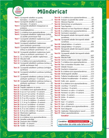 3-cü sinif Riyaziyyat Yarpaq Test