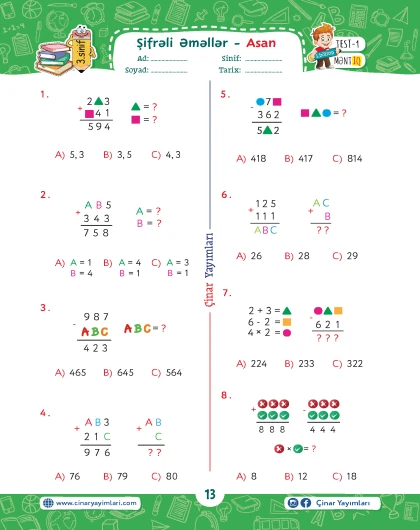 3-cü sinif Beyin Gimnatikası Rəqəmli Məntiq