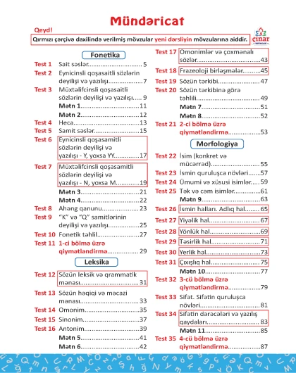 4-cü sinif Azərbaycan Dili Yarpaq Test