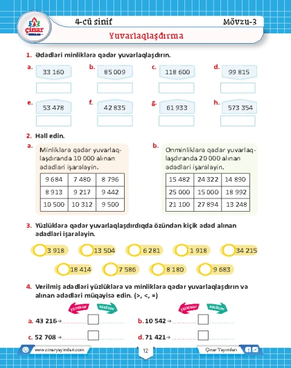 4-cü sinif Riyaziyyat Çalışmalar və Didaktik materiallar