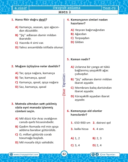 4-cü sinif Bütün Fənlər Sual Dünyası